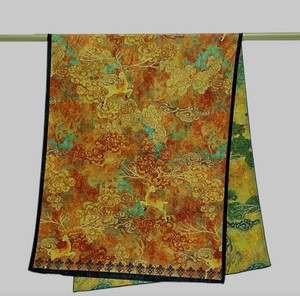 Rare Reversible Xiangyunsha Silk Shawl 180x70cm Nine-Colored Deer Heritage Art