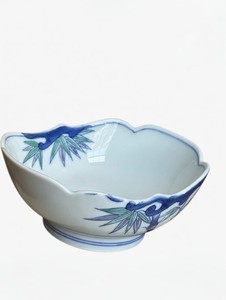 Vintage Arita Ware Kazan Kiln Japanese Porcelain Bowl Hand-Painted Raised Bamboo
