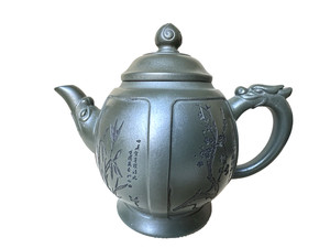 Rare 1966 Yixing Zisha Teapot Green Clay Four Gentlemen Gu Jingzhou Mark