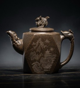 Gu Jingzhou Mark 1968 Yixing Zisha Teapot Hex Dragon Phoenix Rare Mud