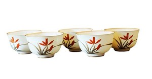 VNTG Koransha Japanese Tea Cup Set 5 Yunomi Signed Wood Box Showa Red Akae-Arita