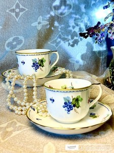 MINT Sango Magna Grapes Cup Saucer Set 2 Japan Vintage 90s Gold Valentine Gift