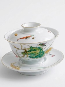 Rare Jingdezhen Famille Rose Gaiwan Cabbage Tea Bowl with Saucer