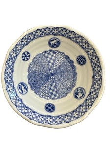 Vintage Tachikichi Corp Japan Blue & White Scalloped Porcelain Bowl