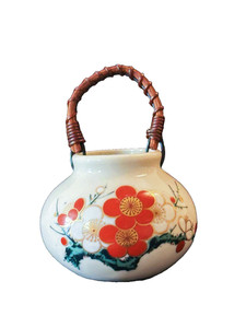 Vintage Japanese Kutani Porcelain Miniature Vase Hand Painted Gold Gilt Plum 2"