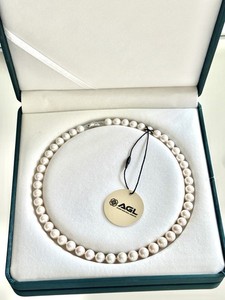 Natural 9-10mm White Pearl Strand Necklace S925 Silver Clasp Double AGL Cert 17"